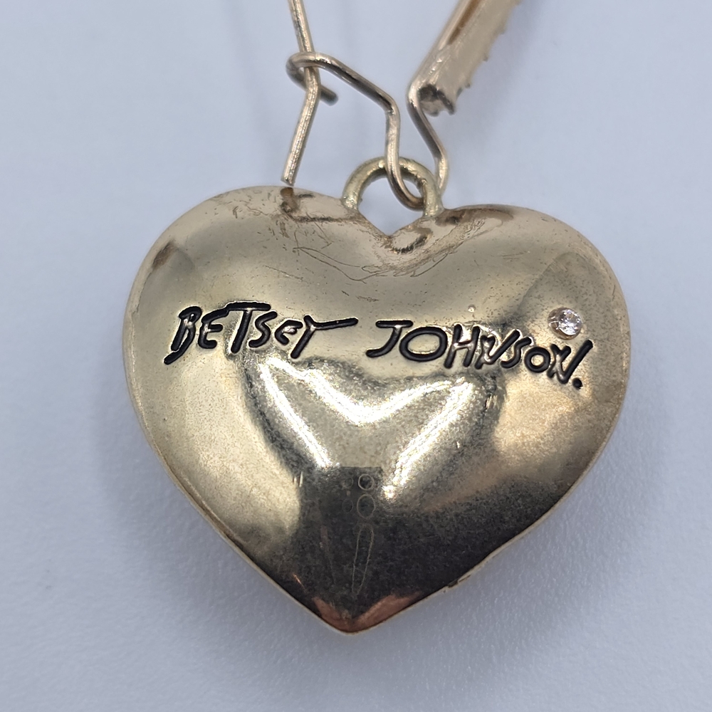 Betsey Johnson "One Love" Rainbow Heart Dangle Earrings Gold Stars Rhinestones - Picture 5 of 10